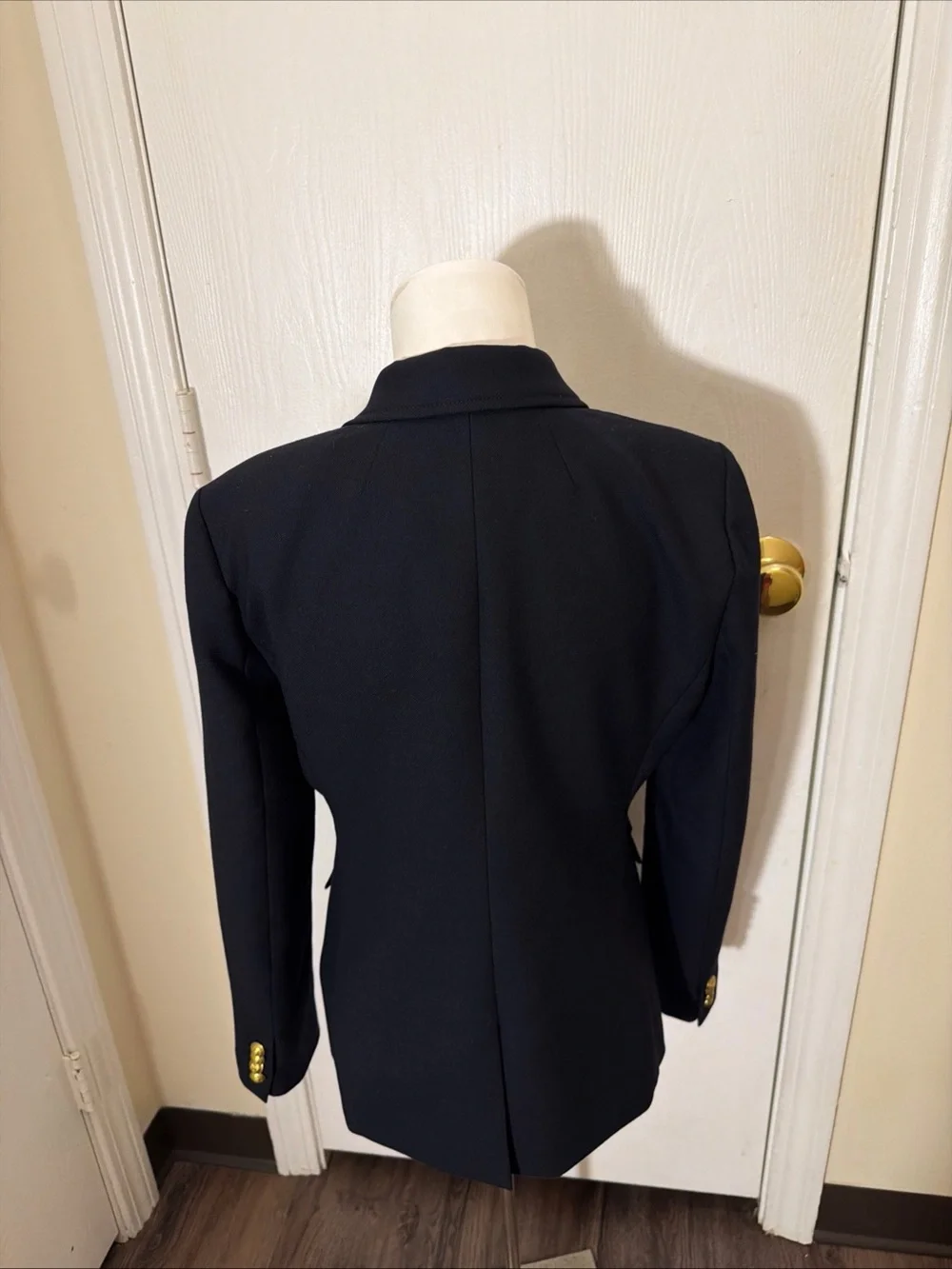 J Crew Blazer Womens Sz 8 Petite Navy Blue Gold Buttons Schoolboy Wool